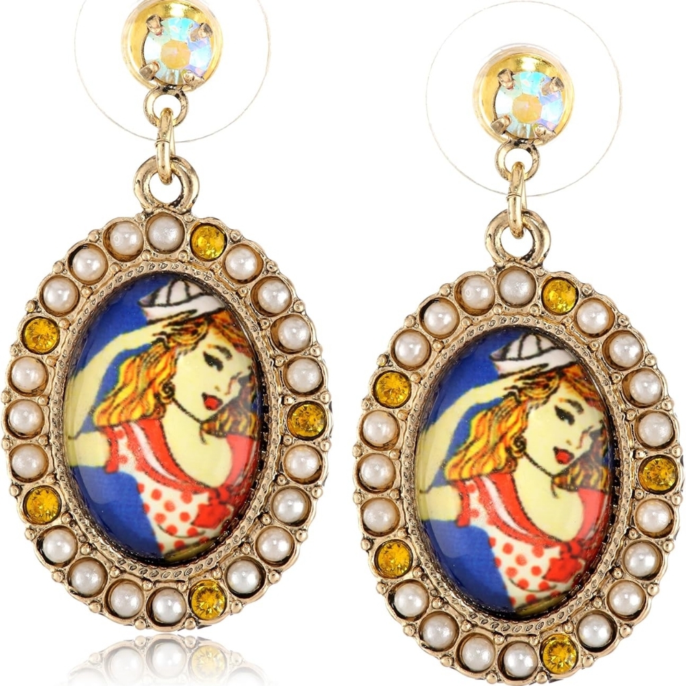 Betsey Johnson Pin Up Rockabilly Earrings Retro Rockabilly